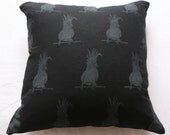 Cockatoo on black - handprinted cushion cover