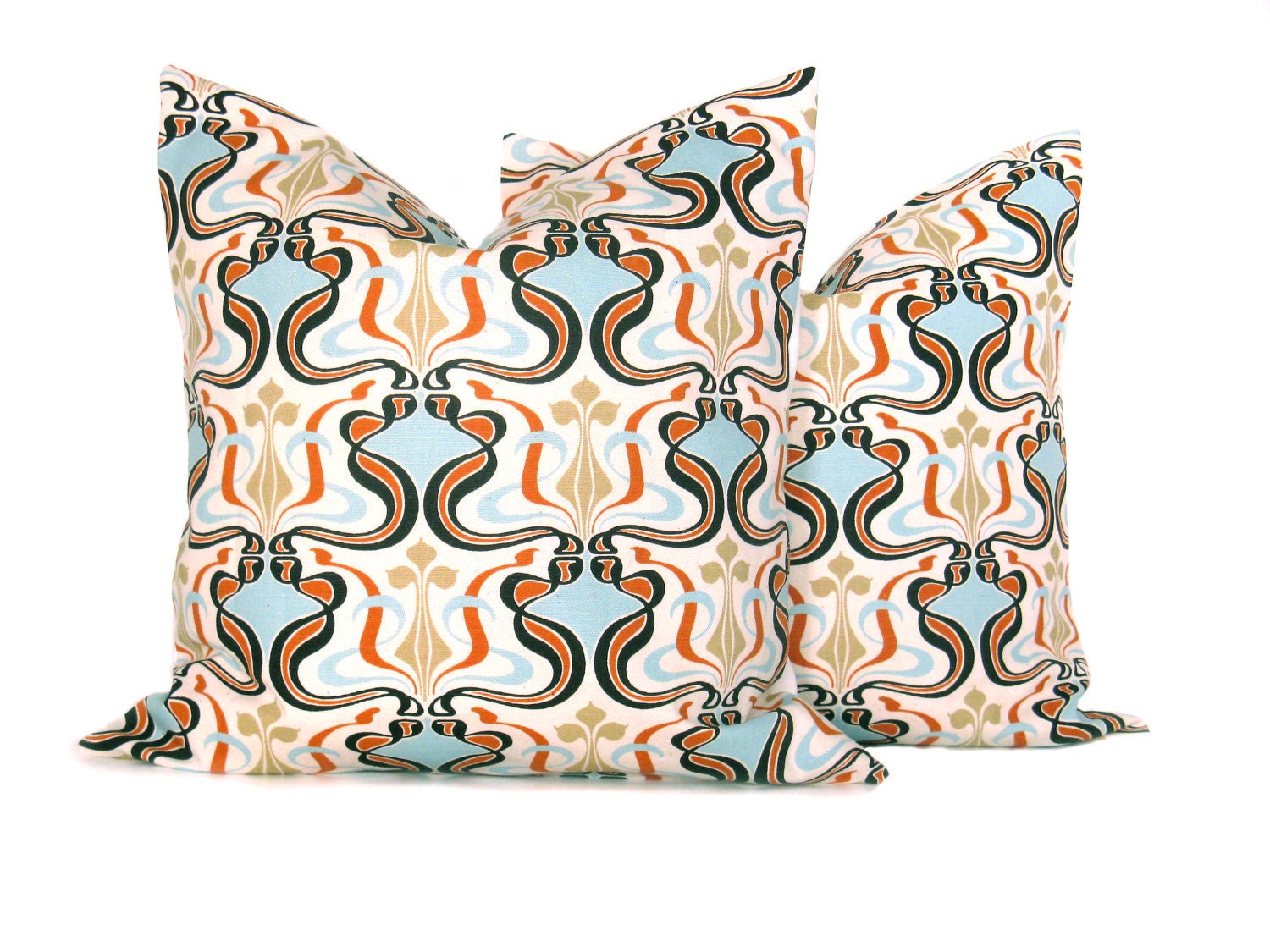Accent Pillows Orange and Blue Mod Covers Set of by EastAndNest