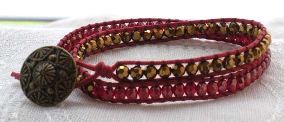 Red and Gold Double-wrap Bracelet, Christmas
