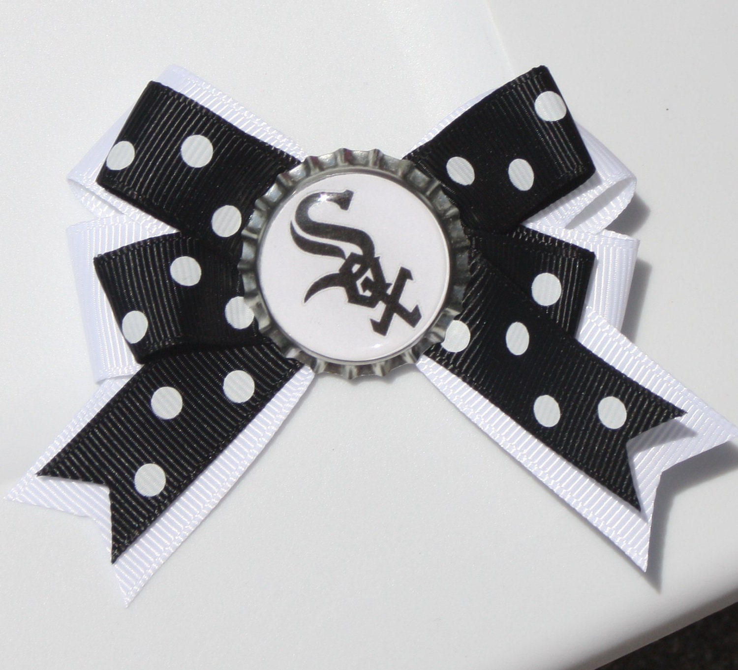 White Sox Inspired Black and White Polka Dot Hair Bow