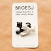 Vintage Cat Brooch, black white plastic pin cats playing ball
