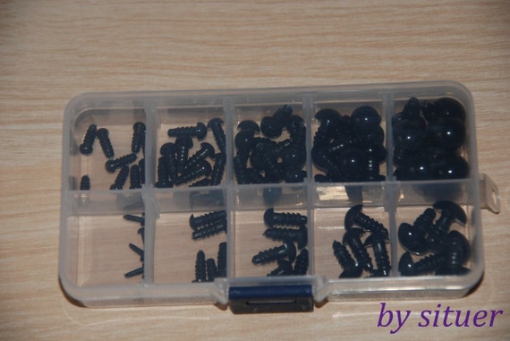 Collection of 4.5  6 8 10 12mm Solid Black Safety Eyes&Nose for crochet doll-totally 25 sets
