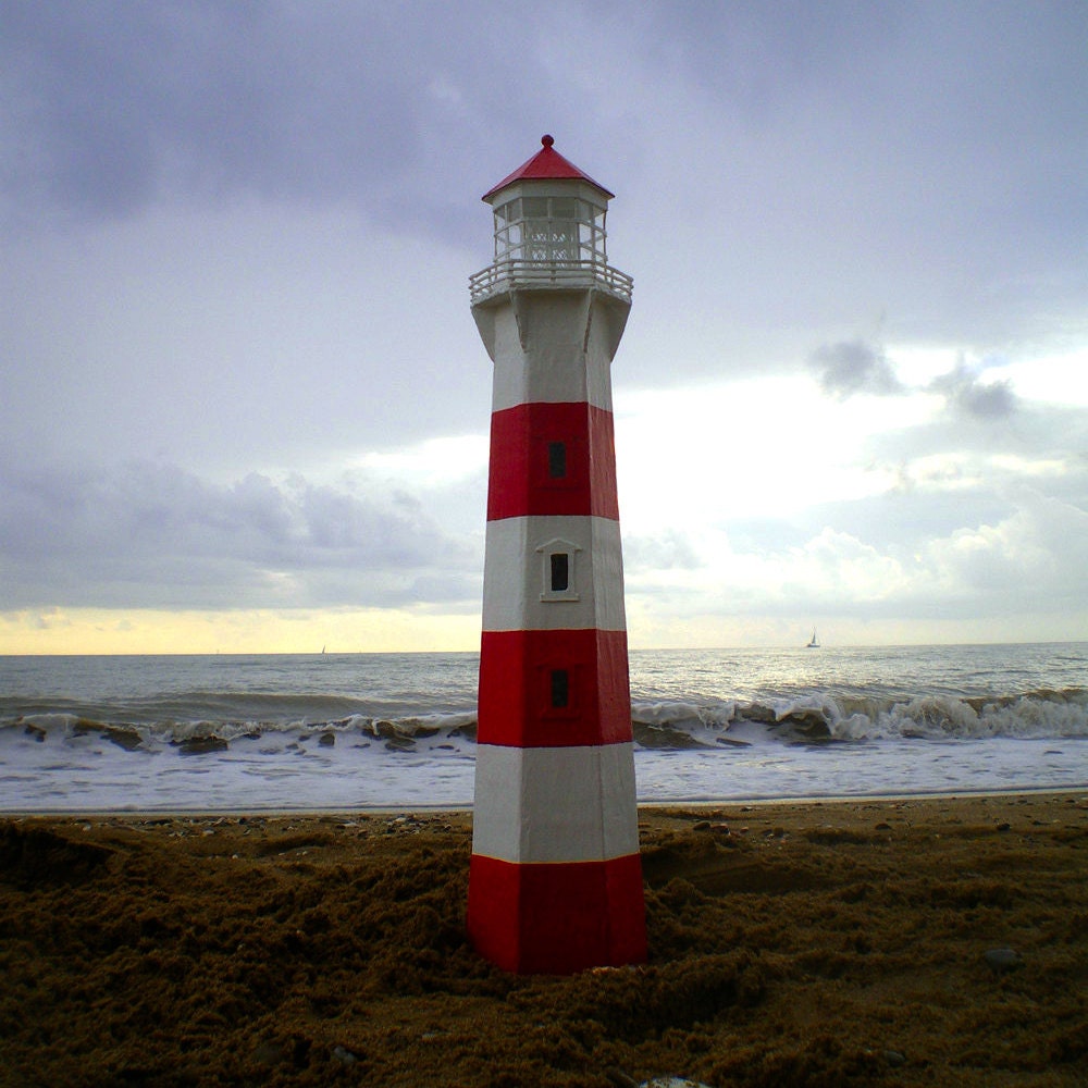 Items similar to Handmade Lighthouse Lamp LED OOAK paper mache on Etsy