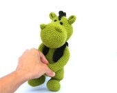 dragon dino amigurumi, crocheted dinosaurs or dragon, apple green stuffed plushie cuddly soft animal doll, toy for kids