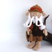 OOAK, crocheted art doll, amigurumi gnome, stuffed fairy figure, collectible human doll, soft sculpture figurine, beige, chocolate brown