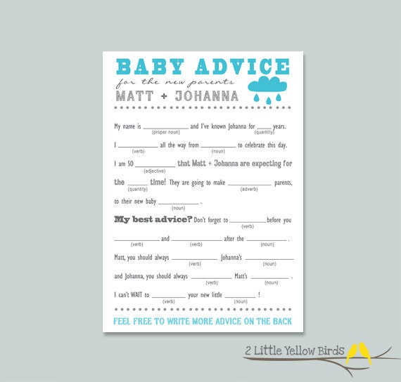 Baby Shower Advice Card - Mad Libs (Rain Cloud)