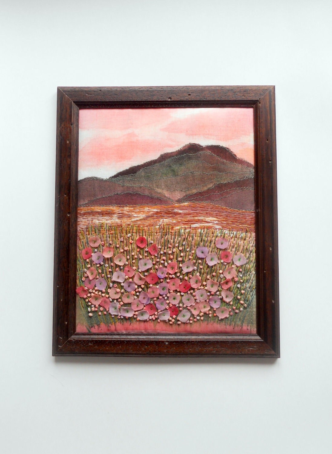 landscape with embroidered flowers reserved for Laurie
