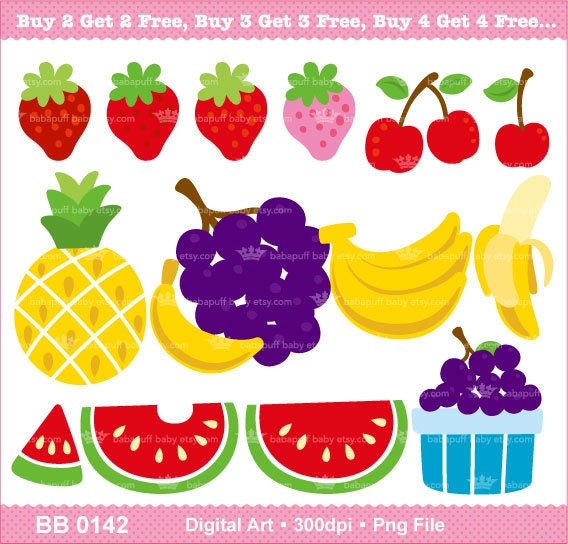 Buy 2 Get 2 Free ---- Printable Fruits--- Personal and Small Commercial Use ---- BB 0142