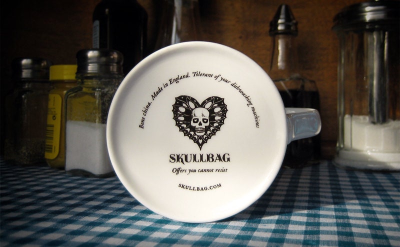 The New Apothecary Morphine Cup. Coffee mug, tea cup, coffee cup with skull illustration.