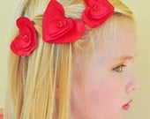 Hearts hair pins, romantic girls hair accessory, red chocker, set, red satin, red organza, red hearts, mother's day gift