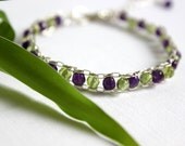 Purple Green Hand Woven Bracelet :Peridot Amethyst Bracelet, Friendship Bracelet, Chain Woven Bracelet