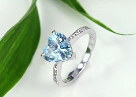 Engagement Ring -  1.5 Carat Aquamarine Ring With Diamonds In 14K White Gold
