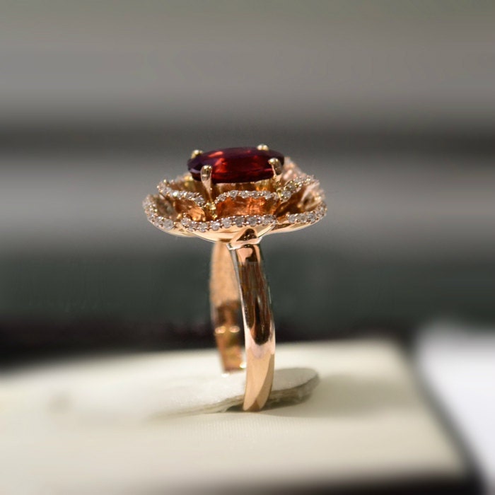 Engagement Ring - 2.1 Carat Rubellite Tourmaline Ring With Diamonds, 14K Rose Gold