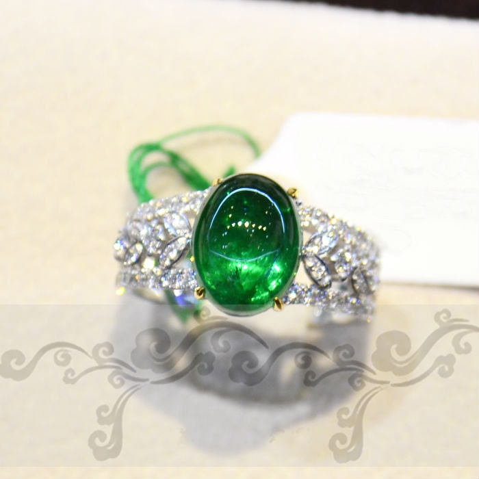 Engagement Ring - 3.1 Carat Green Tourmaline Ring With Diamonds In 14K White Gold