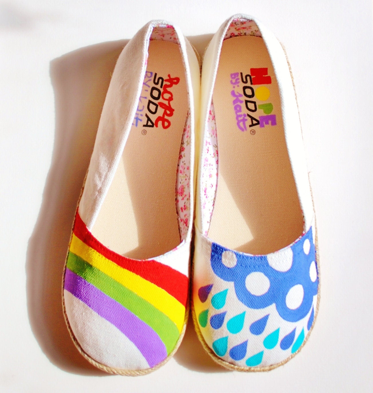 Hand Painted Flats - Hope - Rainbow, rain cloud, and raindrops - size 9 shoes