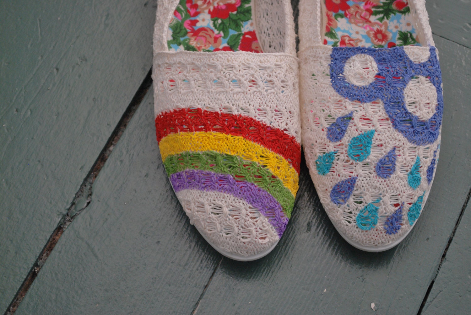 Hand Painted Flats - Hope - Rainbow, rain cloud, and raindrops - size 11 shoes