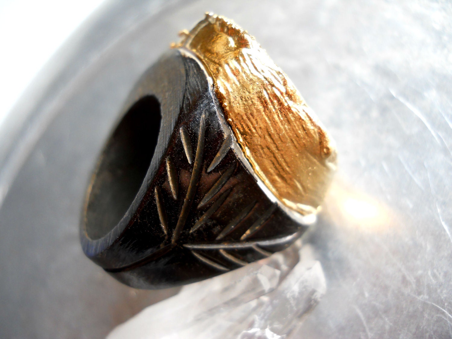 Buttercream druzy geode statement ring, 18k gold dipped