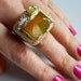 Yellow druzy, coral and fire opal ring, 18k gold dipped