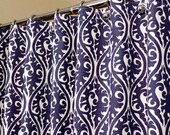 Oriental Pattern Shower Curtain in Indigo Blue & White sized 72" x 72" (curtain hooks sold separately)