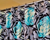 Blue and Gray Shower Curtain Abstract Big Roses Pattern sized 72" x 72" (curtain hooks sold separately)