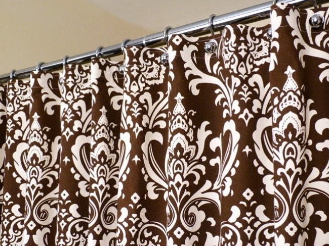 Brown Shower Curtain in OffWhite and Brown Damask by LaRicaHome