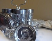 Vintage Kimiko Guardianware Silver Ombre Barware, Highball Glasses with Coasters and Caddy