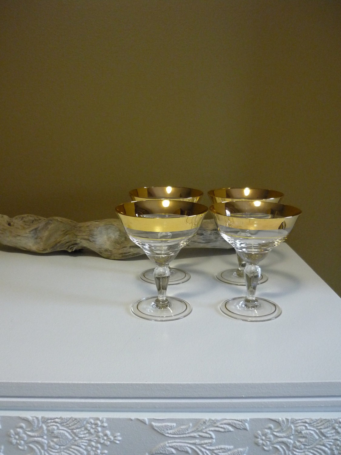 Vintage Gold Rimmed Cordial Glasses, Set of 4 Mid Century Barware, Mad Men Style Glassware