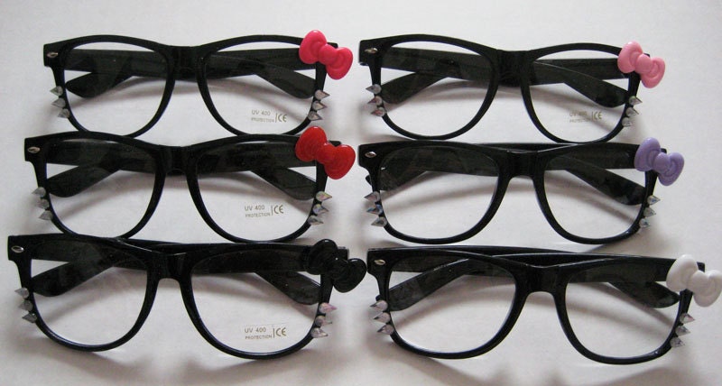 SALE: Cute Hello Kitty Inspired Black Wayfarer Eyeglasses with Red Bow