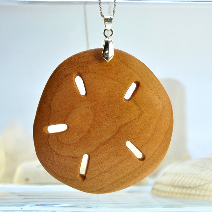 Handmade Wood Sand Dollar Pendent Necklace