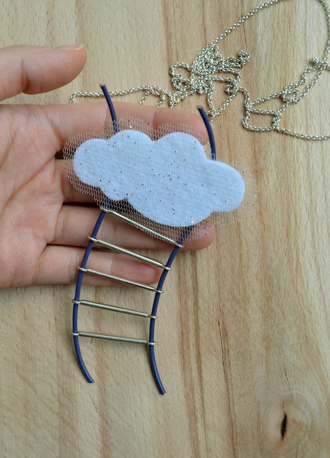 Felt Cloud Necklace with Stairs - greenaccordion