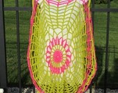 Swim Suit Cover Up. TUNIC / PONCHO in Chartreuse and Pink. Clearance Sale.