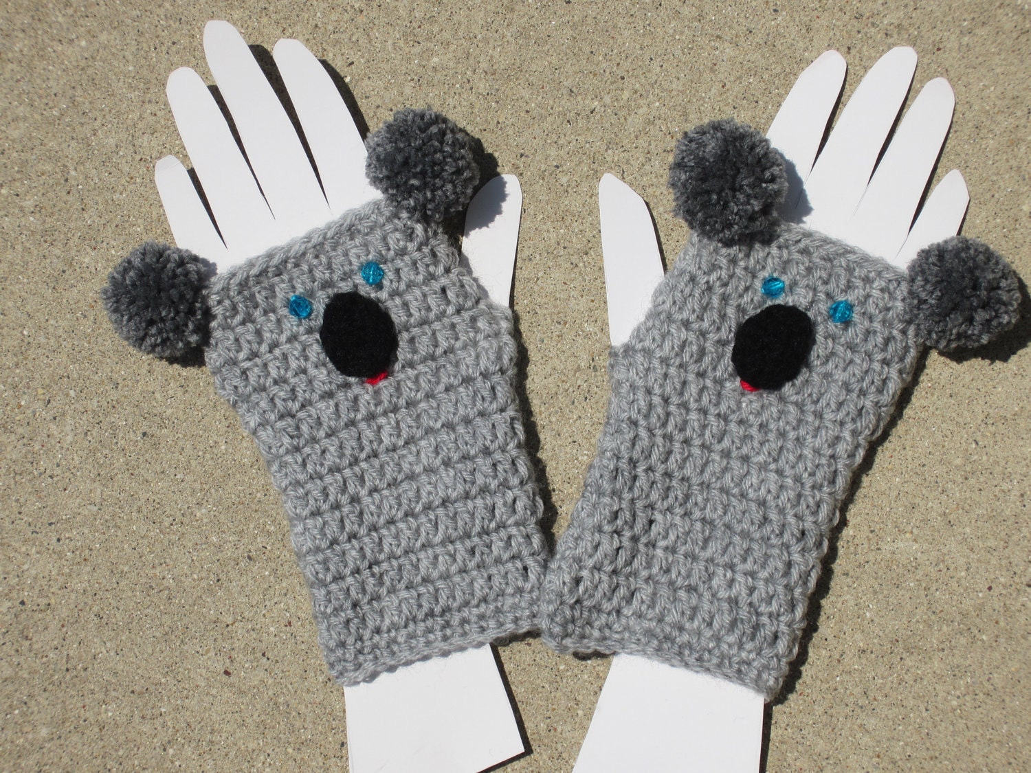 KOALA FINGERLESS GLOVES.. Crochet Koala Gauntlets.