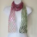 Summer Scarf. Crochet love knot scarf in pinks, beige, and green.