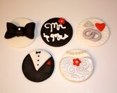 MR. MRS. WEDDING -  Fondant Cupcake Tops - 1 Dozen