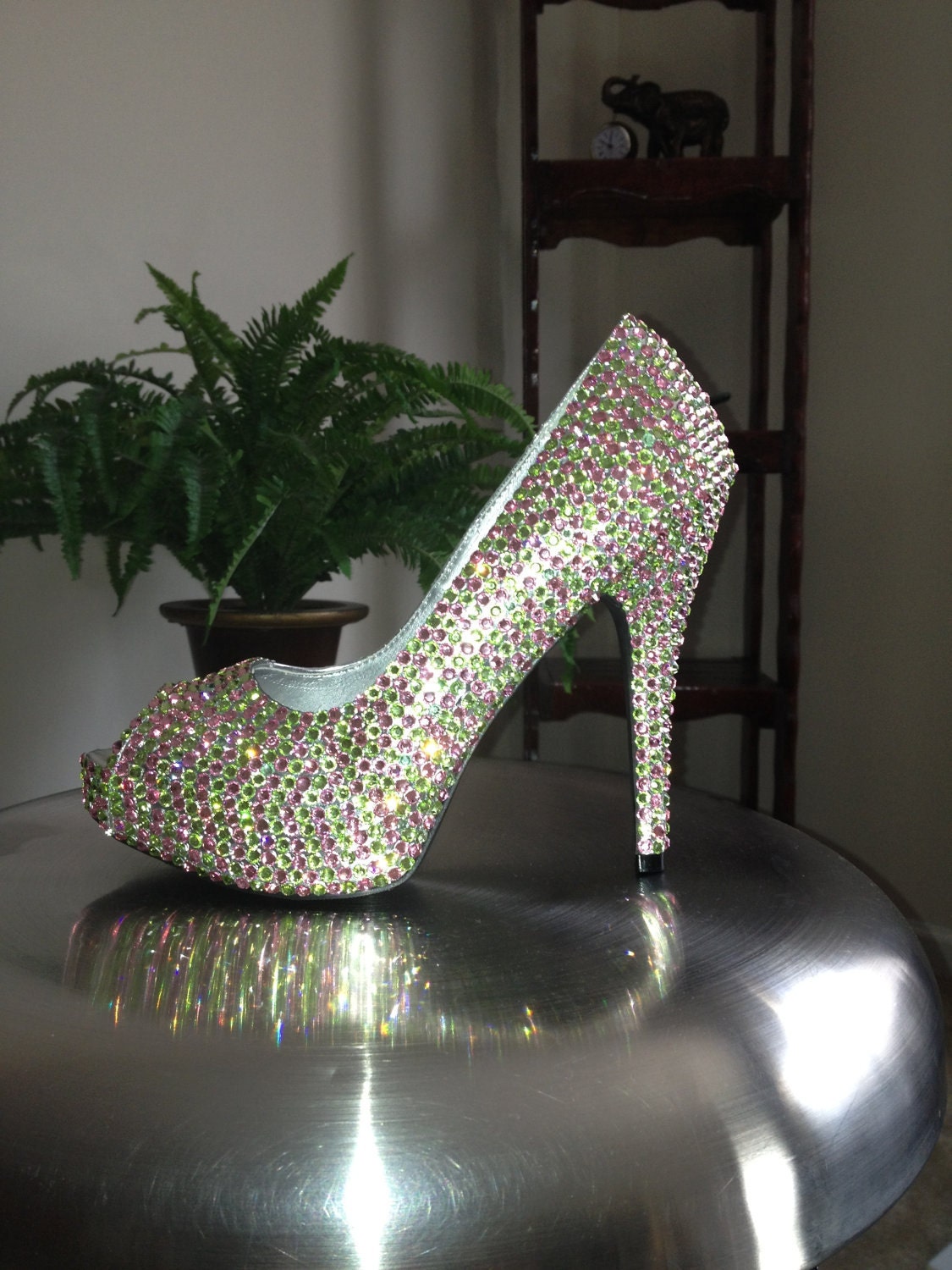 Pink and Green Crystallized High Heels