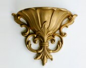 Vintage Homco Wall Pocket Gold Fleur de Lis Retro Decor Mid Century 4446