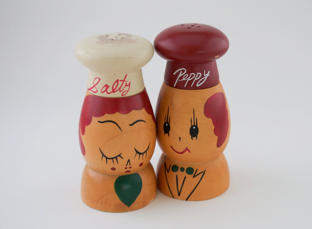 Salty Peppy Vintage Salt Shakers Retro Cottage Chic Chef Housewares