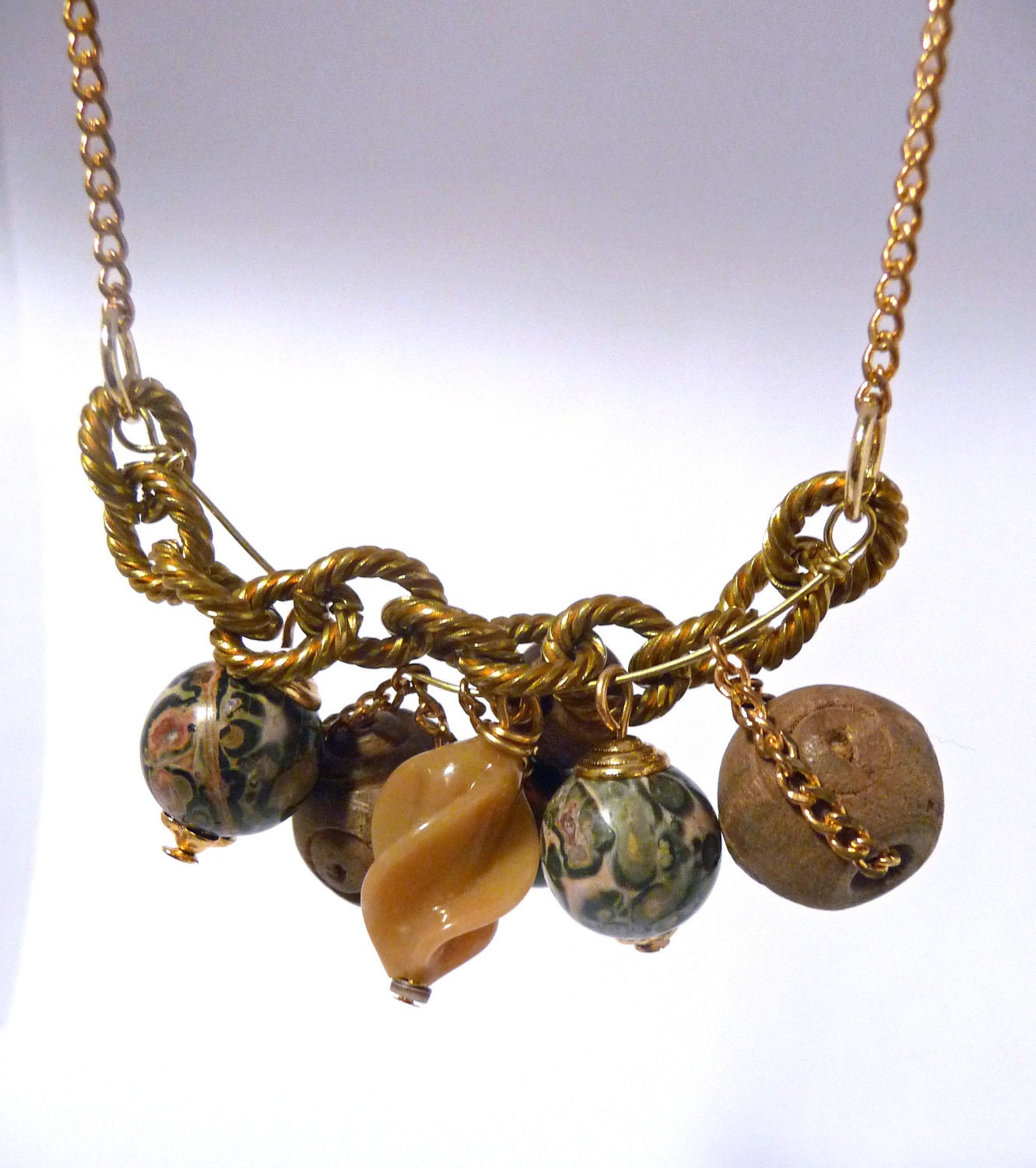 Wood and Gold Necklace - Vintage Sliding Beads