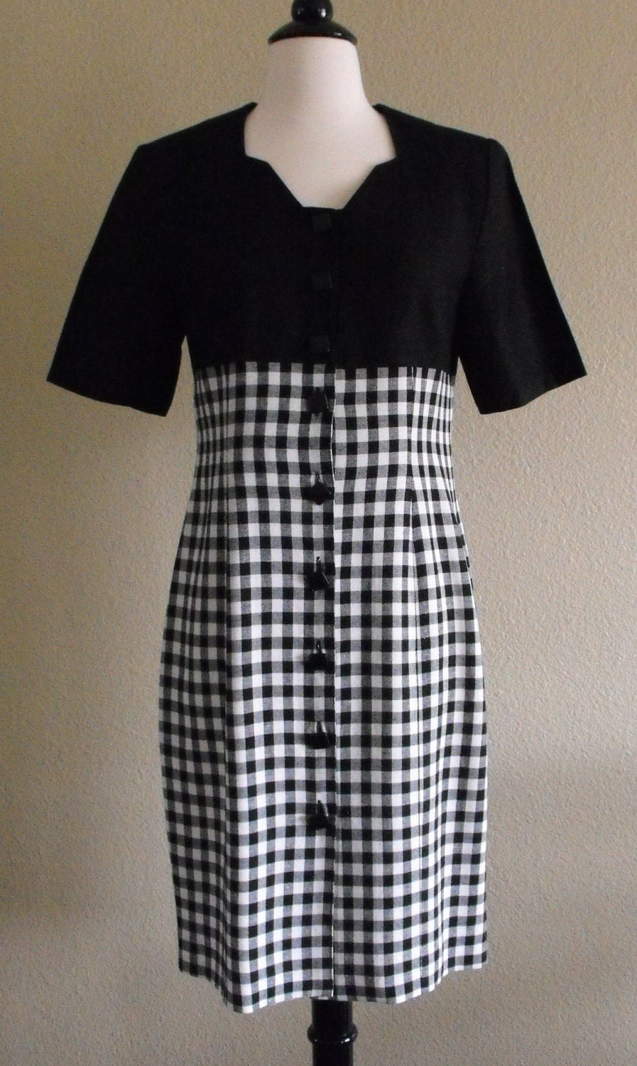 St Michael Black and White Checkered Vintage Dress Size 6-8