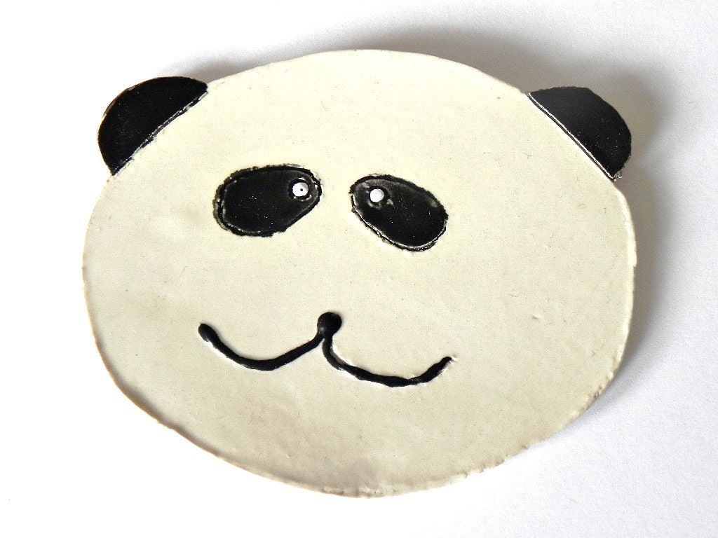 Baby Panda Ceramic Dish, White Black Plate, Eco Friendly Spoon rest - Ceraminic