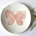 Rustic Butterfly Ceramic Plate, White Dish with Red Butterfly, Plate with Romantic Details