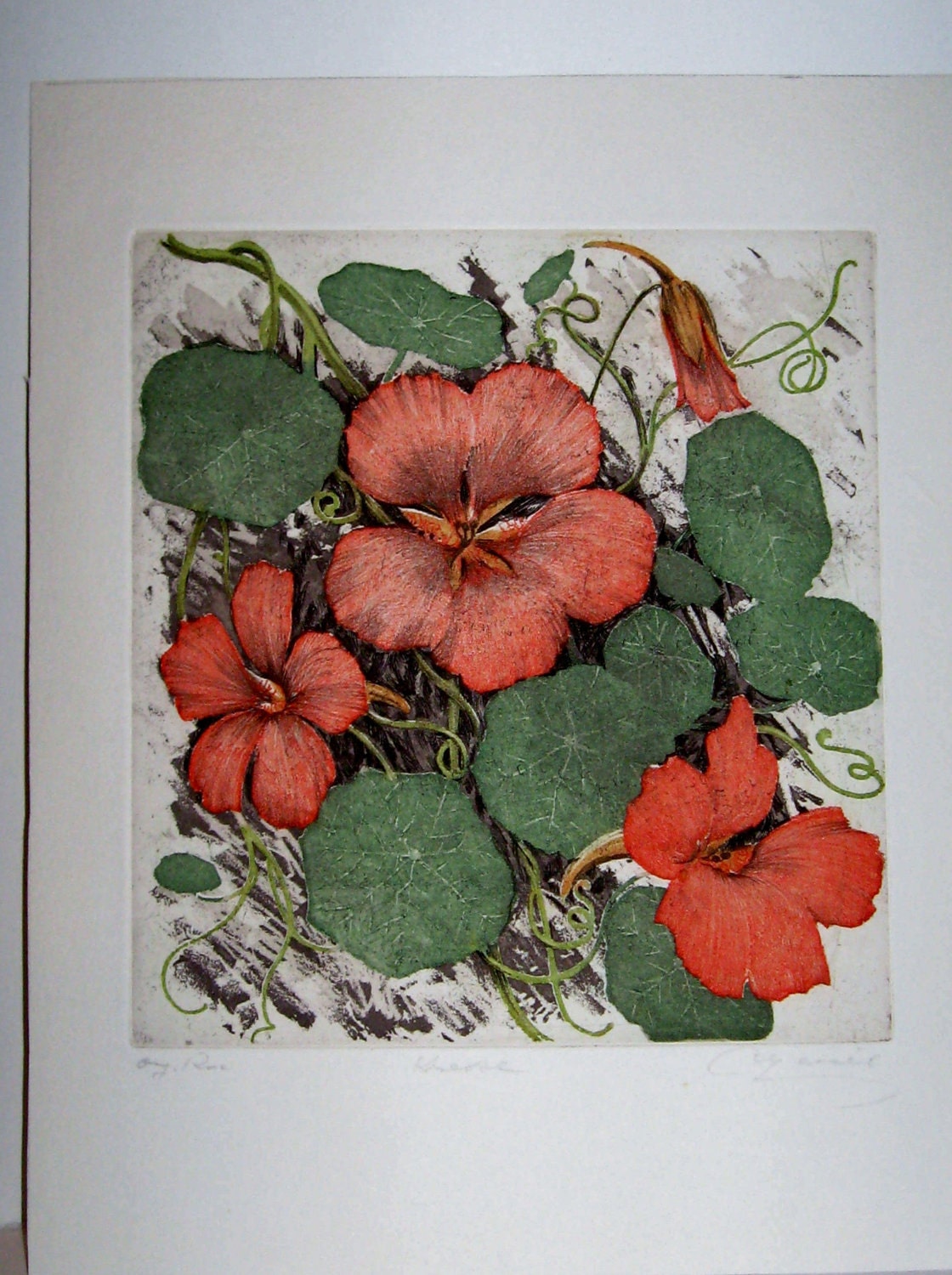 Vintage Austrian Floral Signed Engraving