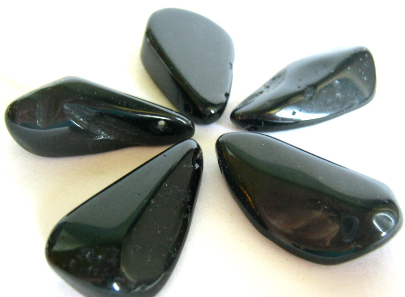 SALE - black polished agate briolettes 32mm (2)