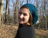 Slouchy Turquoise Winter Hat Made from Vintage Beret Pattern