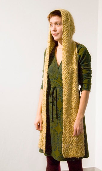 Hand knit Hooded scarf, for women, scoodie, hand knit