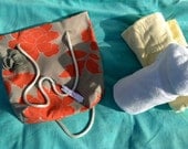 Coral and Gray Flower Large Beach Tote REVERSIBLE