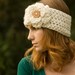 Flower Ear Warmer Headband with Wood Button, Cream