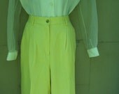 1980s canary yellow high waist silk pleated slacks