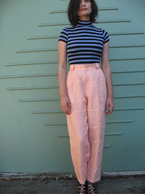 1980s pastel pink linen high waist slacks