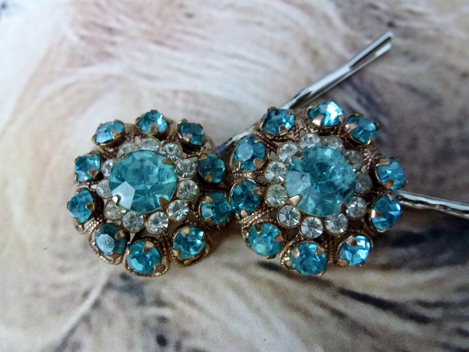 Hold Angela Unique Vintage Bridal Turquoise Blue Bobby Pins